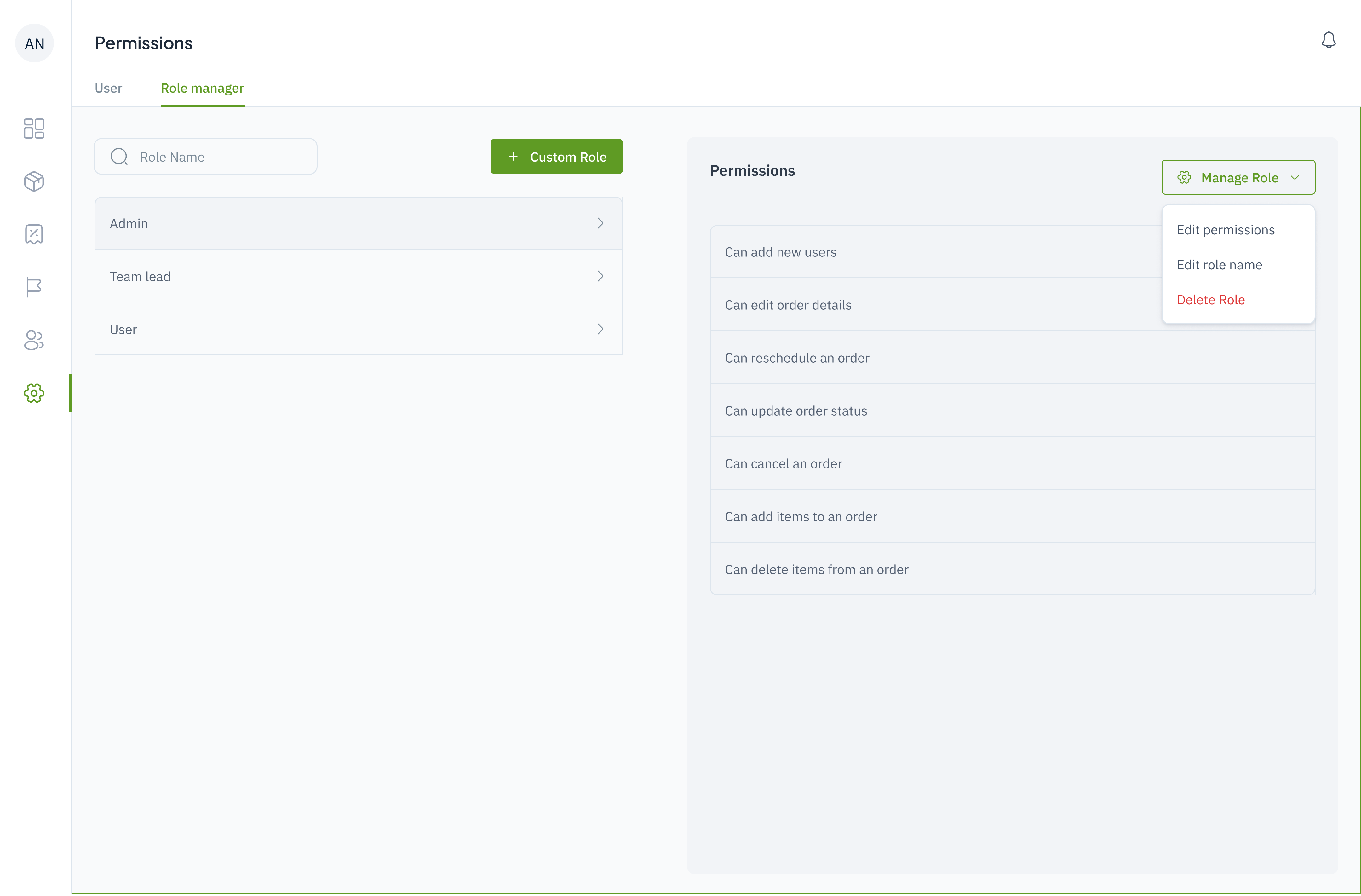 image showing the role manager on Limelight
